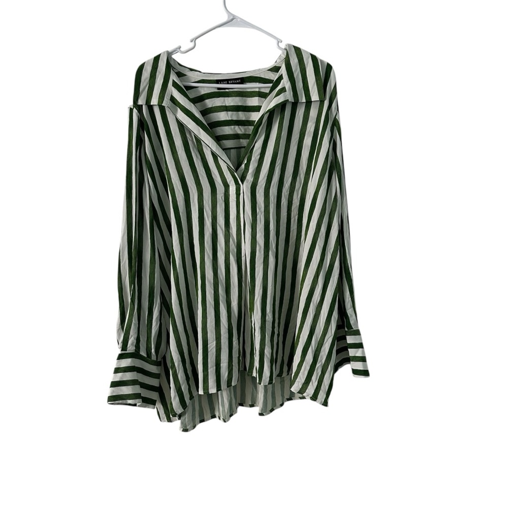 Lane Bryant plus size green striped button up 100% cotton size 22/24 NWOT